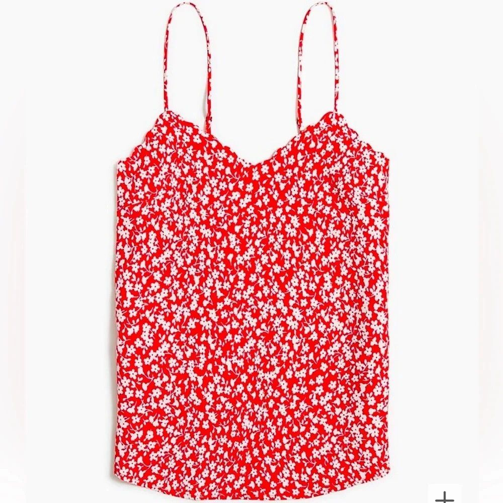 J. Crew BF844 Coral Pink Ditsy Floral Scalloped Cami Sleeveless Blouse Sz 6